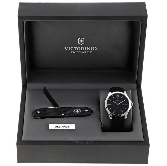 Juego Reloj Victorinox Alliance Black Leather 40 mm + Navaja 241904.1