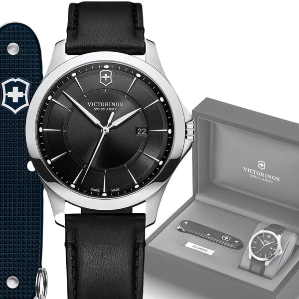 Juego Reloj Victorinox Alliance Black Leather 40 mm + Navaja 241904.1