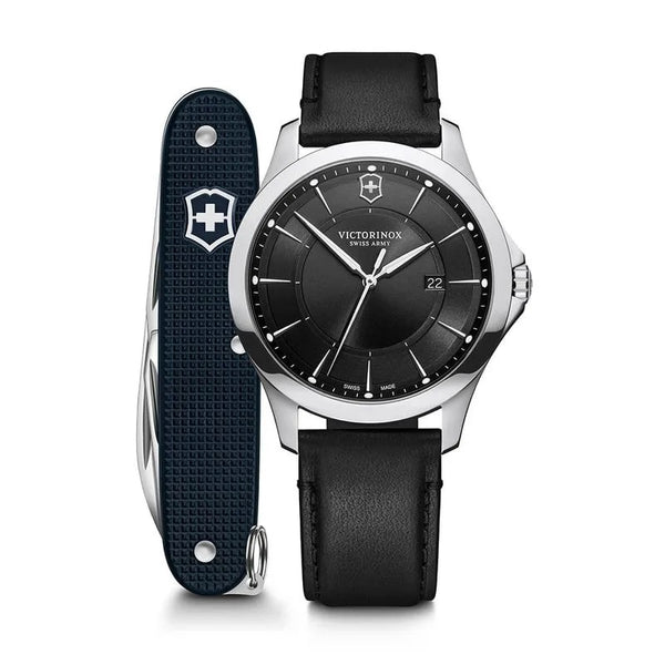 Juego Reloj Victorinox Alliance Black Leather 40 mm + Navaja 241904.1